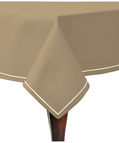 Single Embroidery Border Sateen Cotton Solid Table Cloth - Taupe