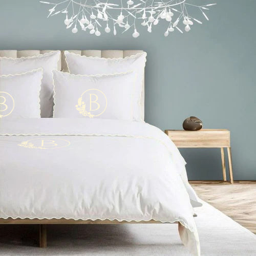 Monogram 400TC Cotton Small Scallop Embroidery Duvet Cover Set