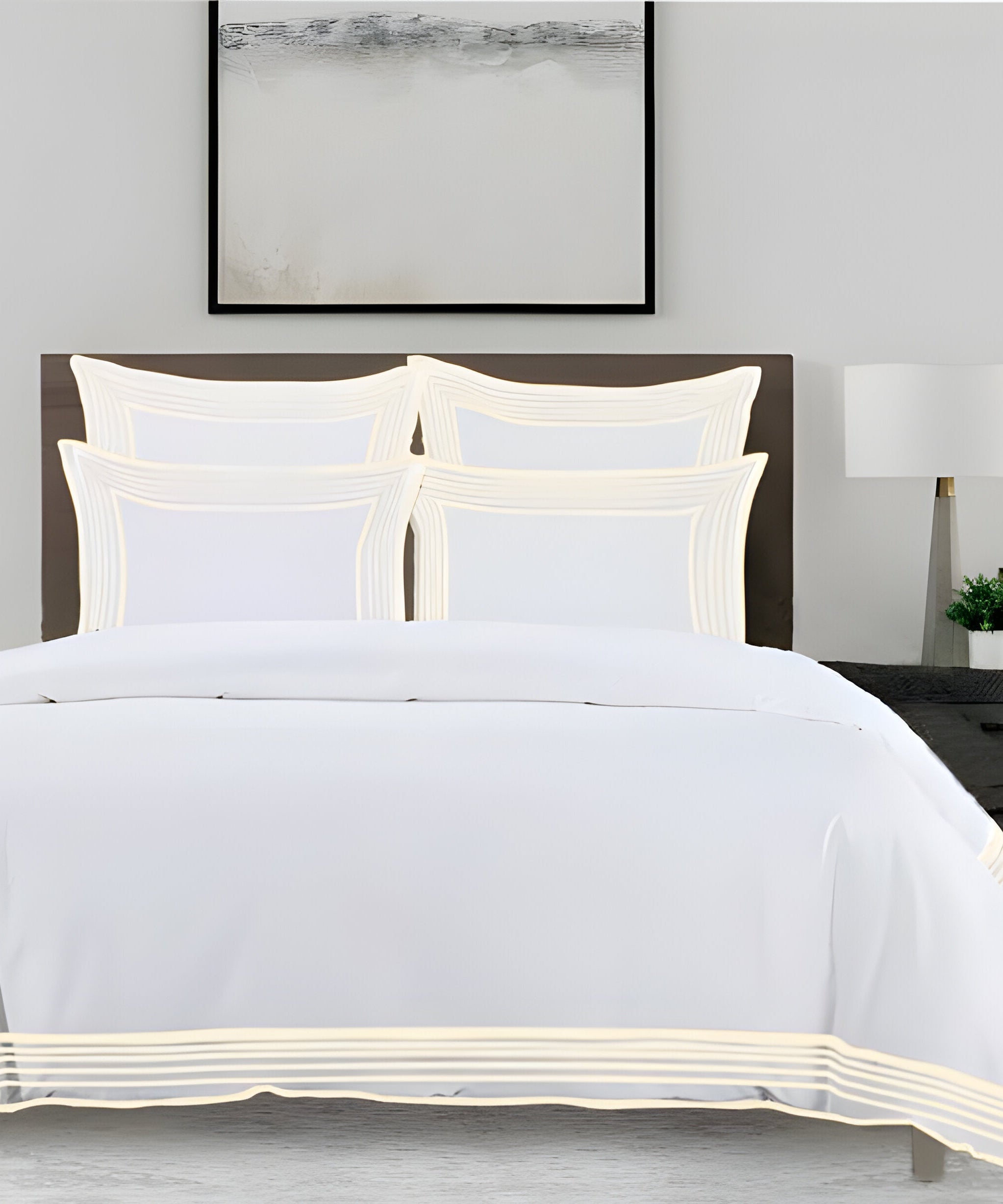 Smart Border 400TC Cotton Embroidery Sateen Solid Duvet Cover Set