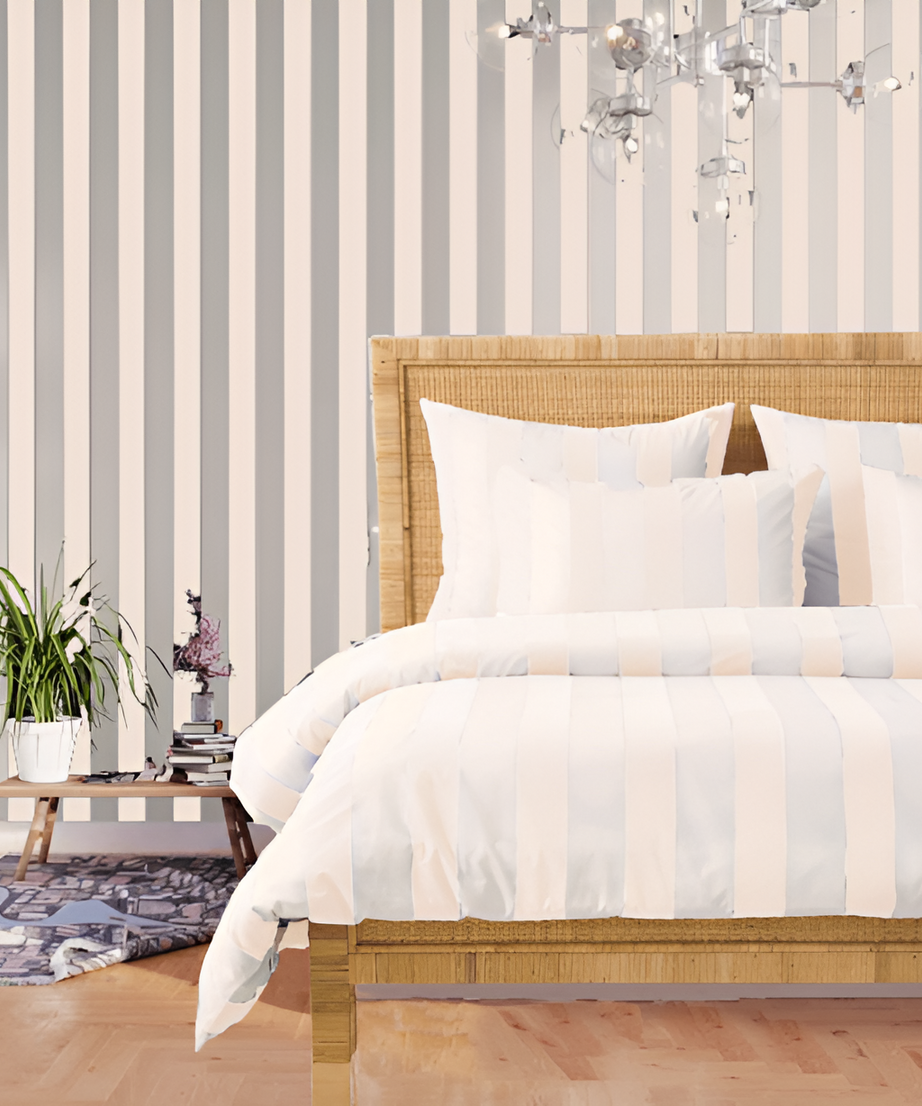 400TC Stripe Border Frame Cotton Sateen Duvet Cover Set