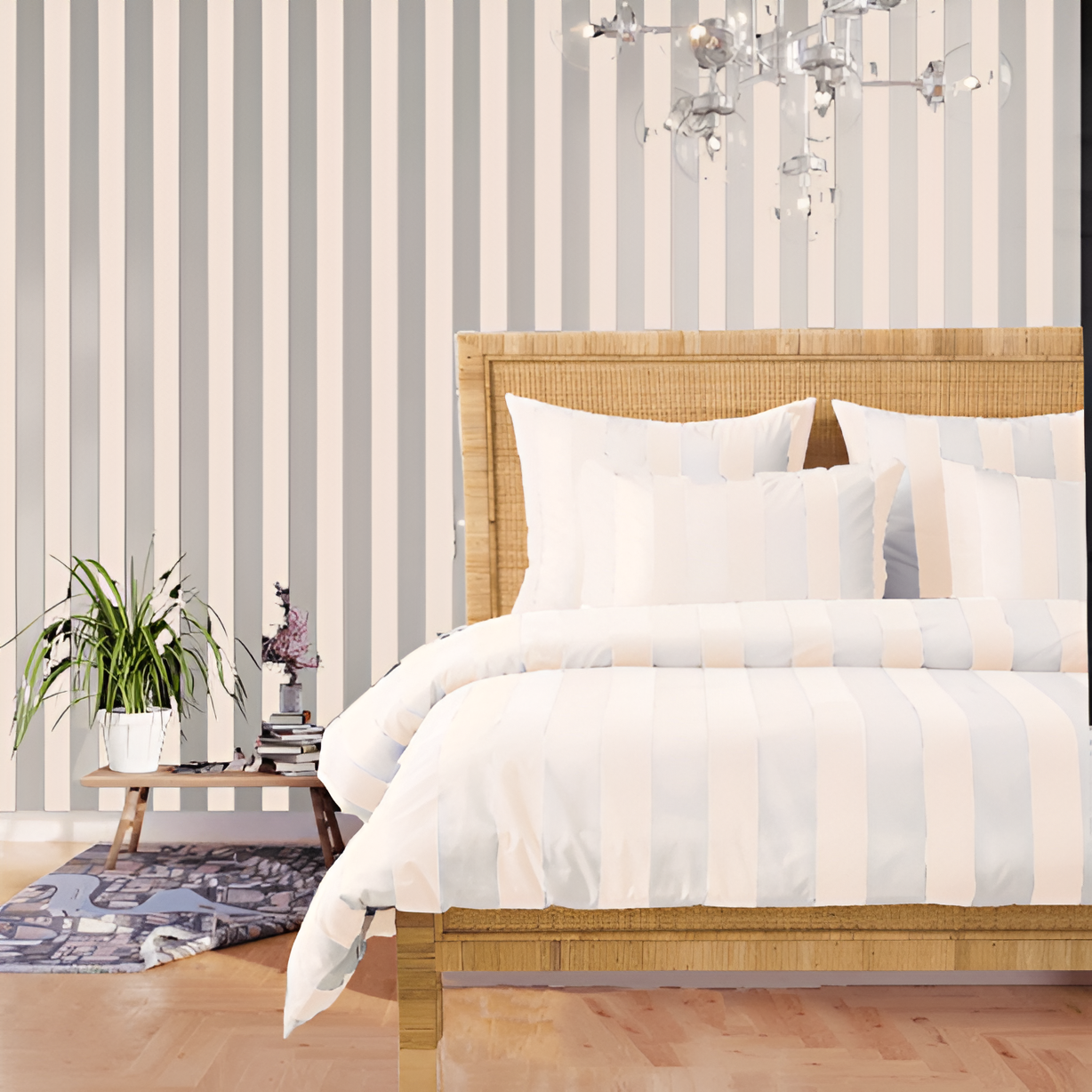 400TC Stripe Border Frame Cotton Sateen Duvet Cover Set