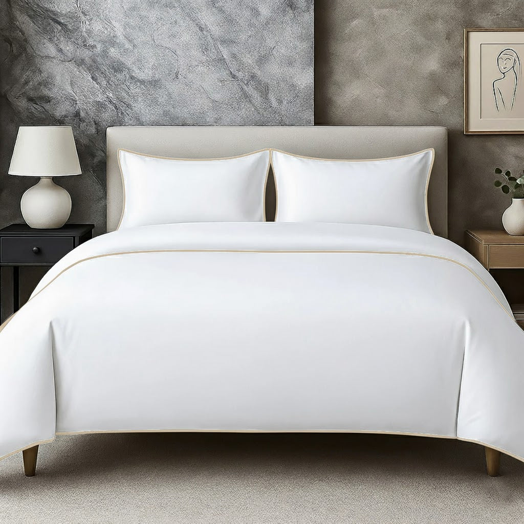 400 TC 100% Tencel Soft Silk Piping Duvet Cover Set