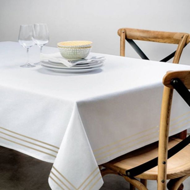 Triple Embroidery Border Sateen Cotton Solid Table Cloth