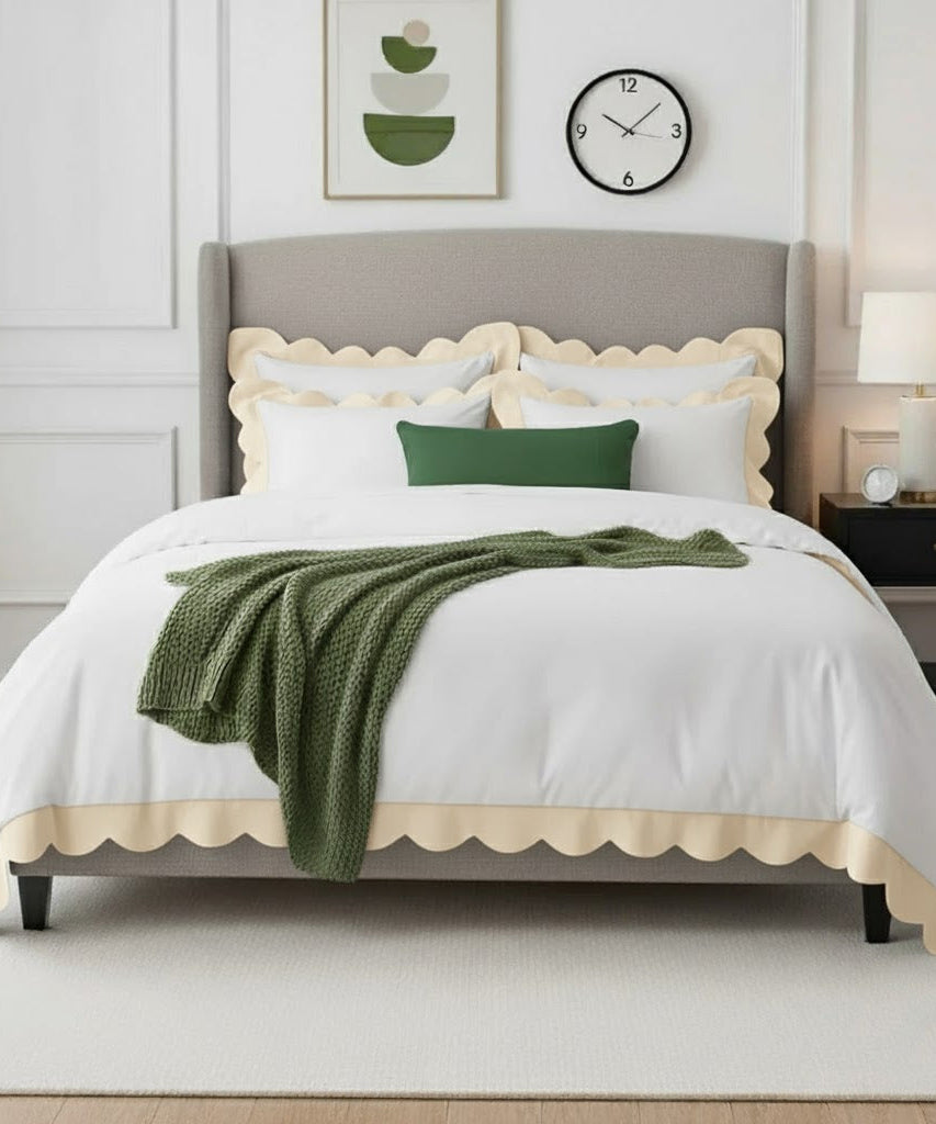 Wavy Applique Embroidery Cotton Duvet Cover Set