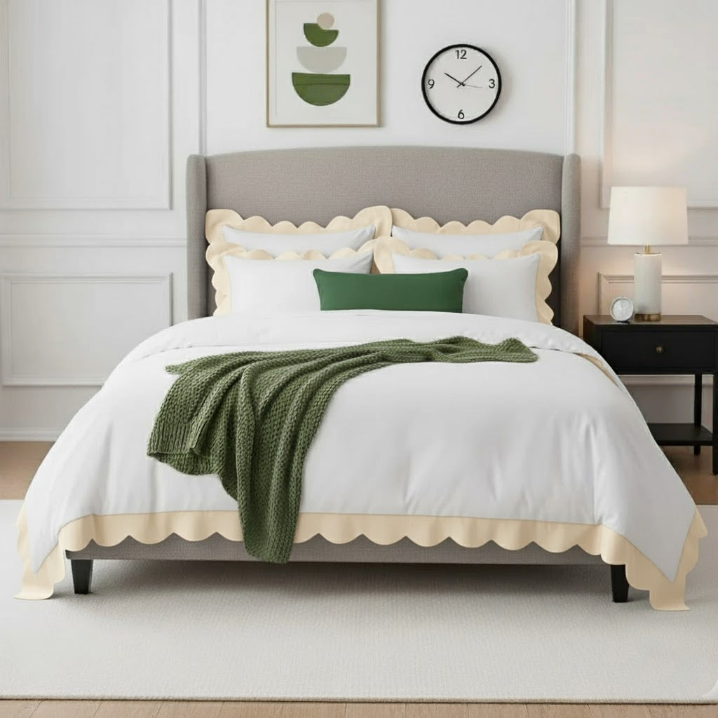 Wavy Applique Embroidery Cotton Duvet Cover Set