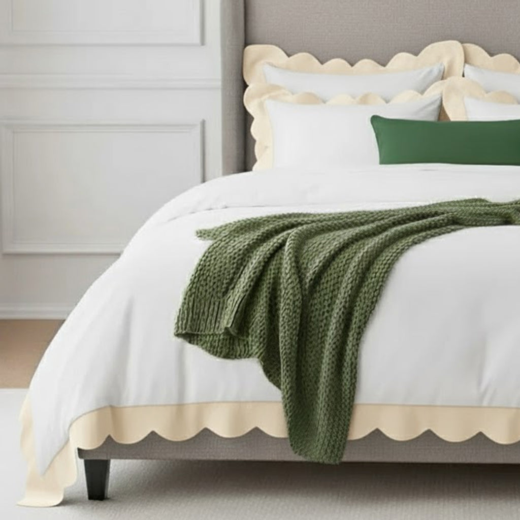 Wavy Applique Embroidery Cotton Duvet Cover Set