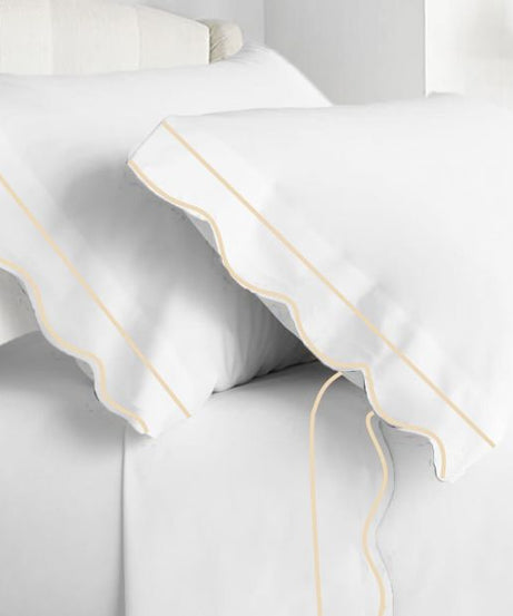 400TC Cotton Scallop Embroidery & Border Sateen Solid Sheet Set