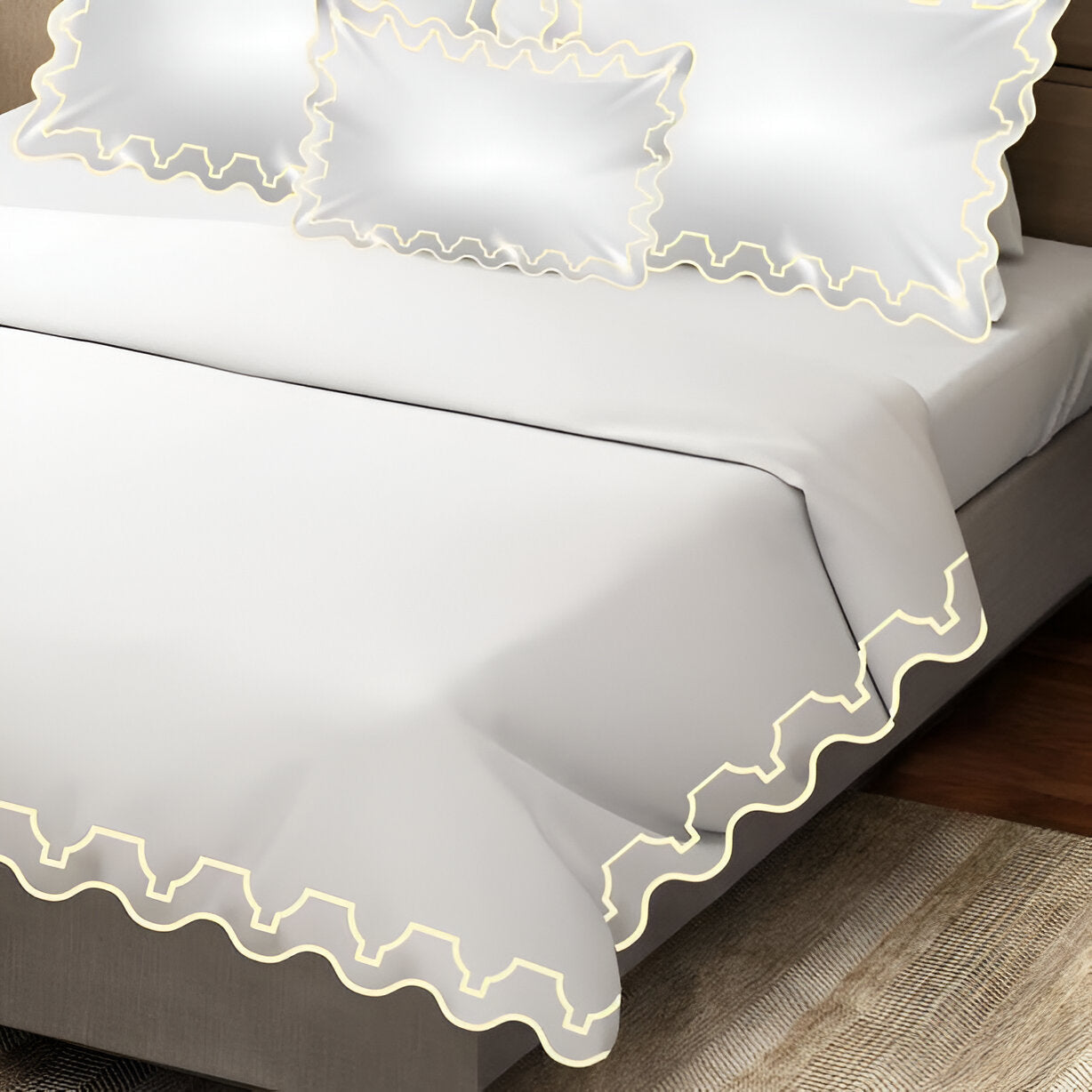 Imaginary Scallop 400TC Cotton Embroidery Sateen Solid Duvet Cover Set