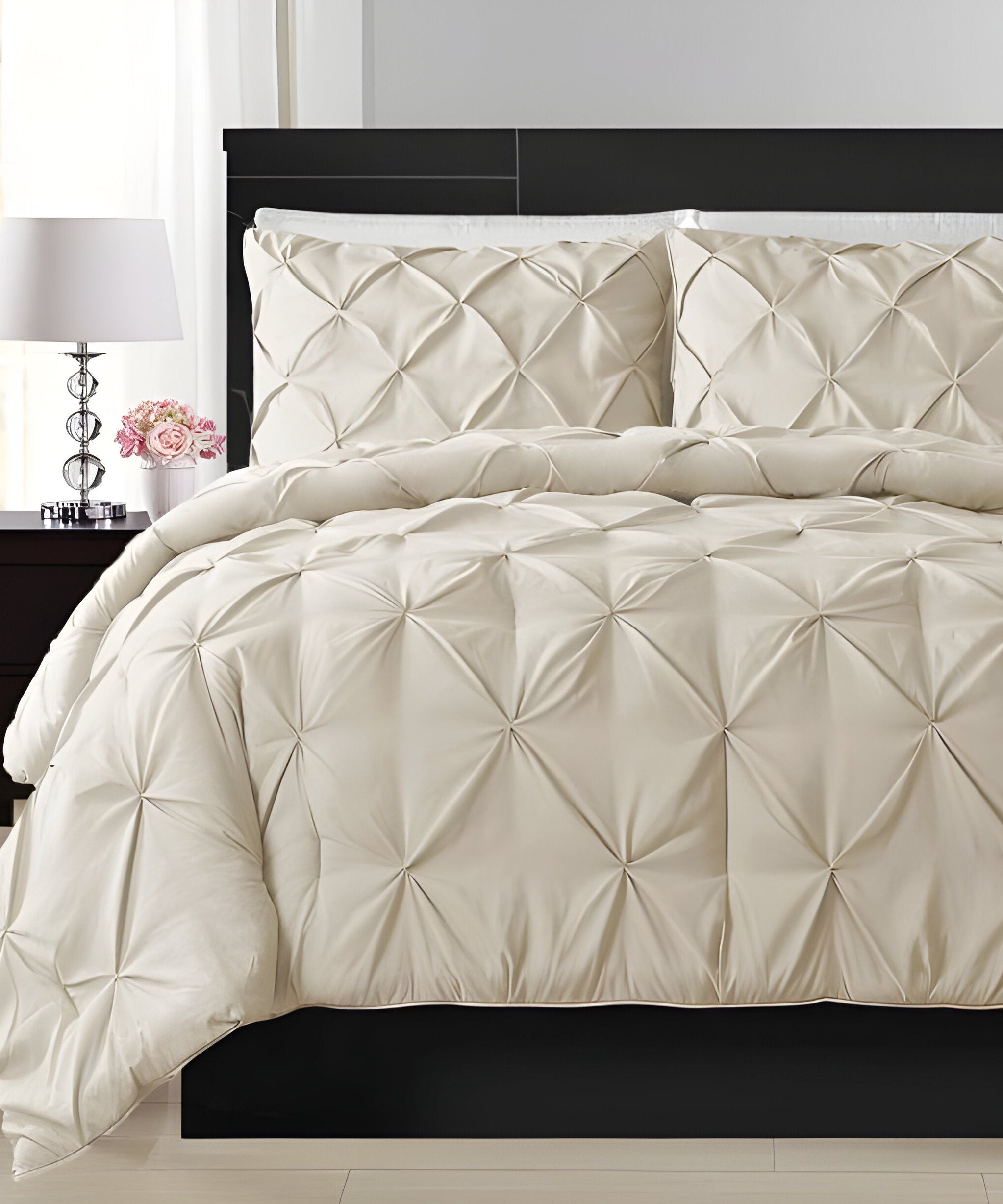 400TC Cotton Pintuck Sateen Solid Duvet Cover Set