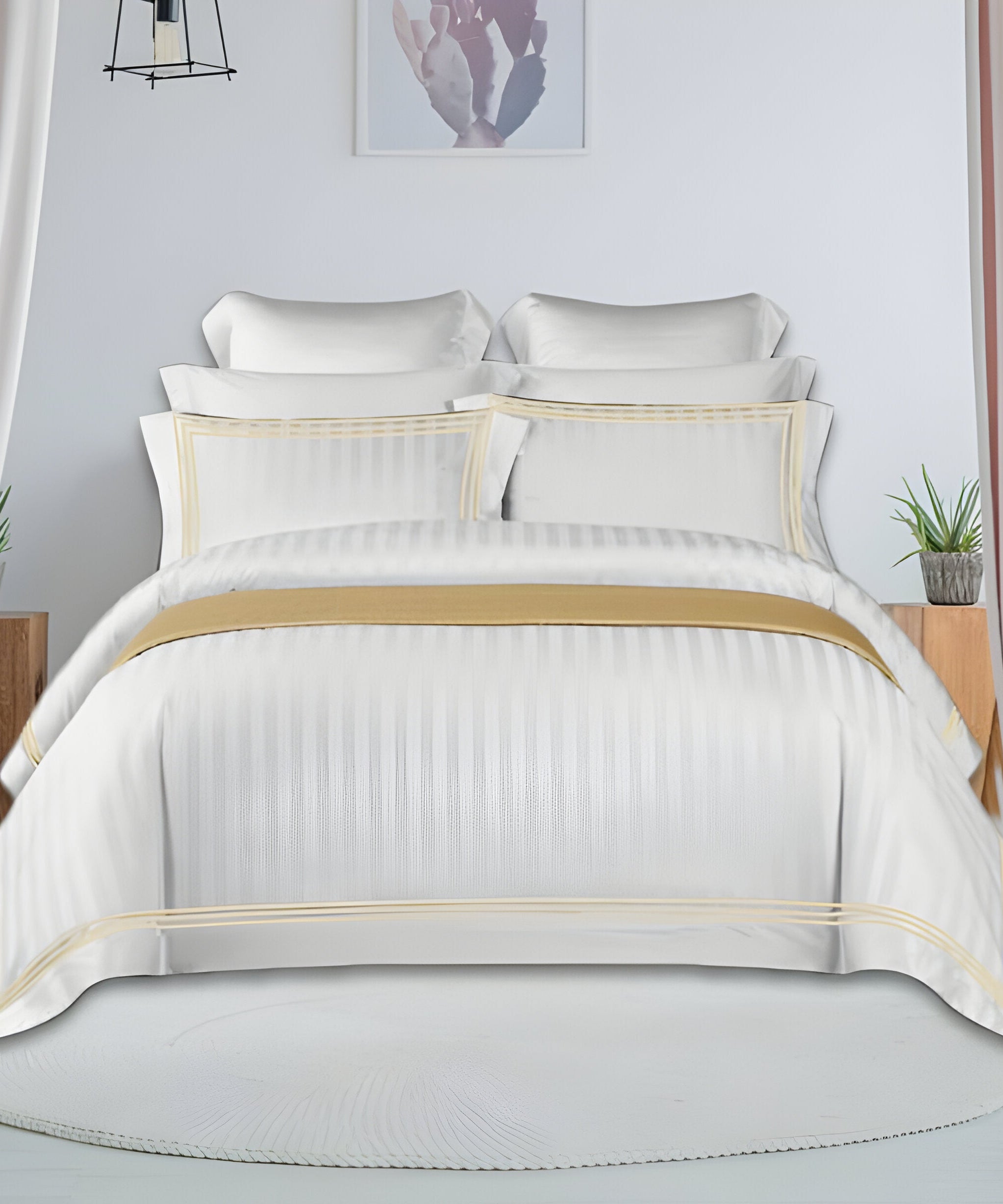 400TC Cotton Sateen Triple Edge Embroidery Stripe Duvet Cover Set