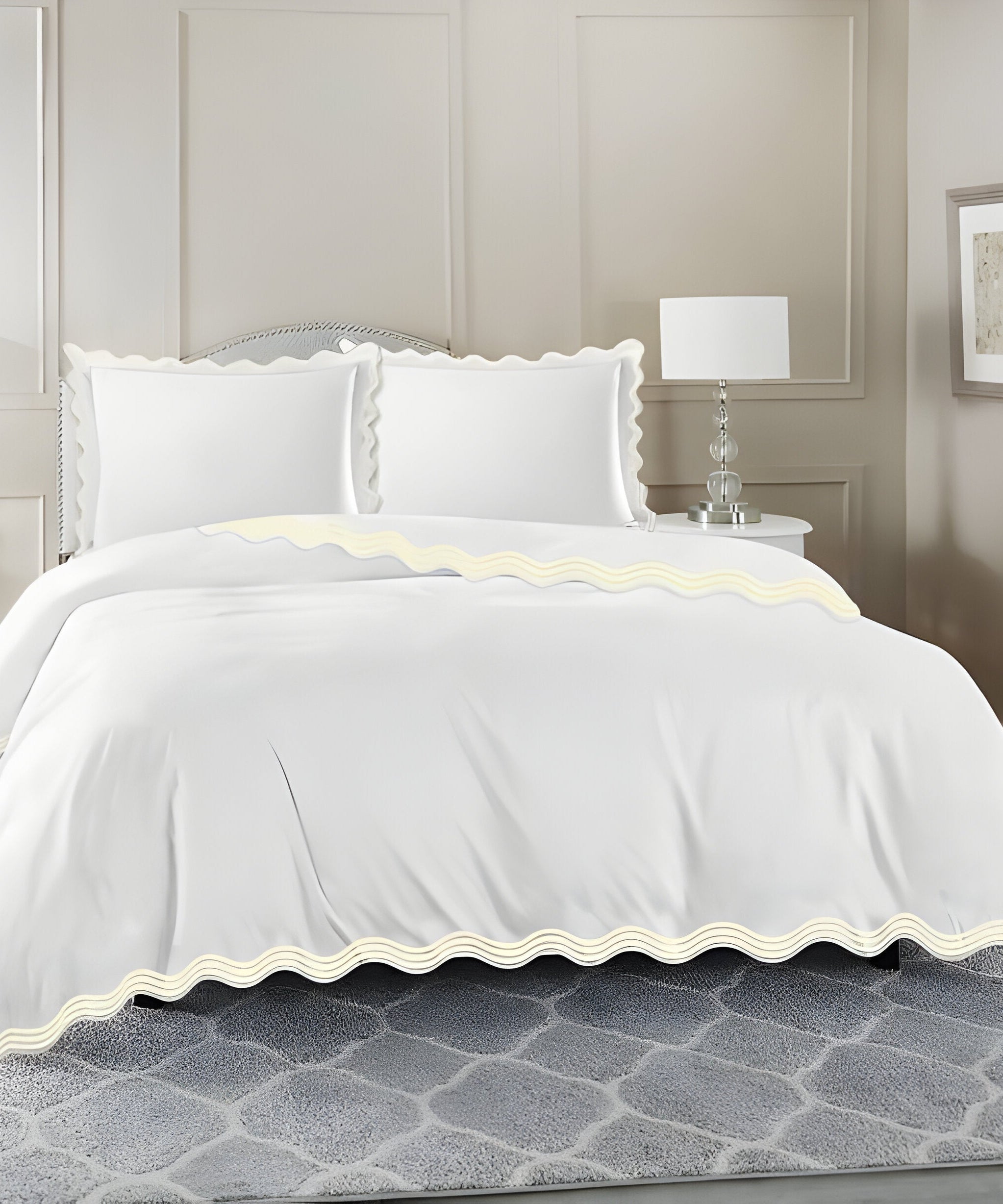 400TC Cotton Sateen Triple Scallop Embroidery Duvet Cover Set