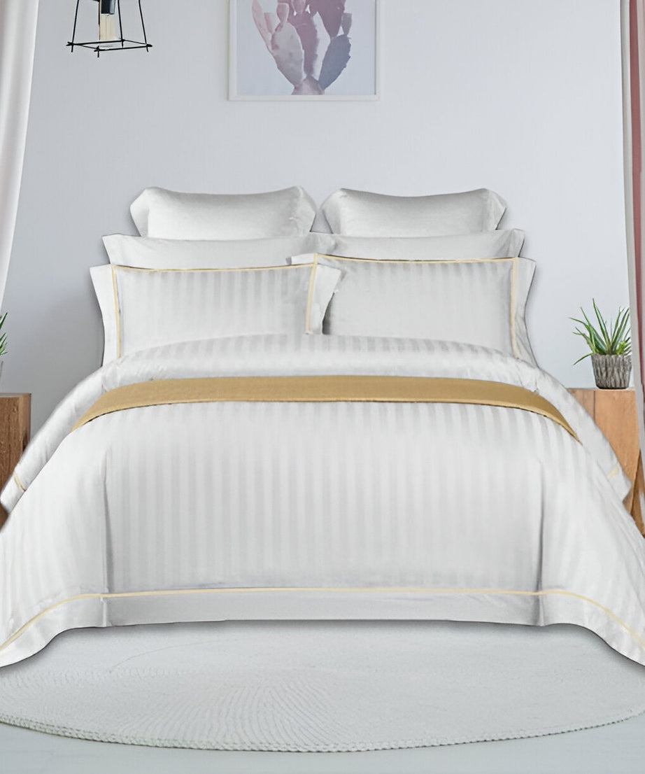 400TC Cotton Single Edge Embroidery Sateen Stripe Duvet Cover Set