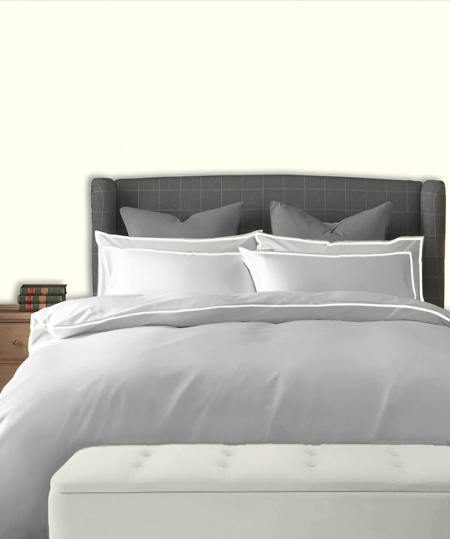 400TC Embroidery Cotton Sateen Solid Duvet Cover Set