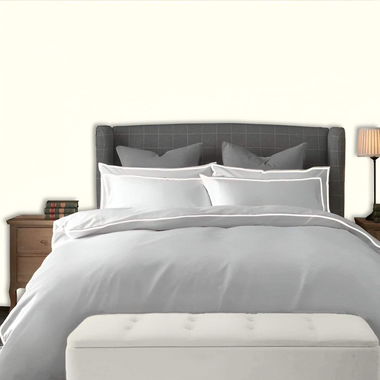 400TC Embroidery Cotton Sateen Solid Duvet Cover Set