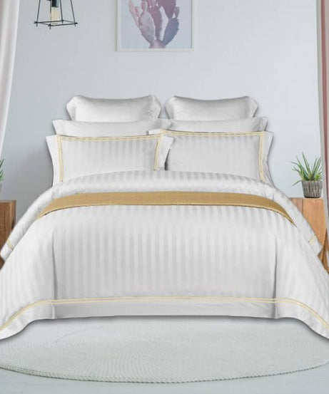 400TC Cotton Double Edge Embroidery Sateen Stripe Duvet Cover Set