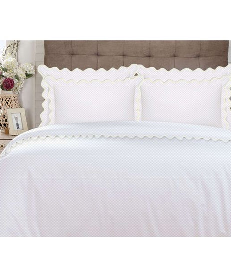 400TC Cotton Scallop Embroidery Sateen Microcheck Duvet Cover Set