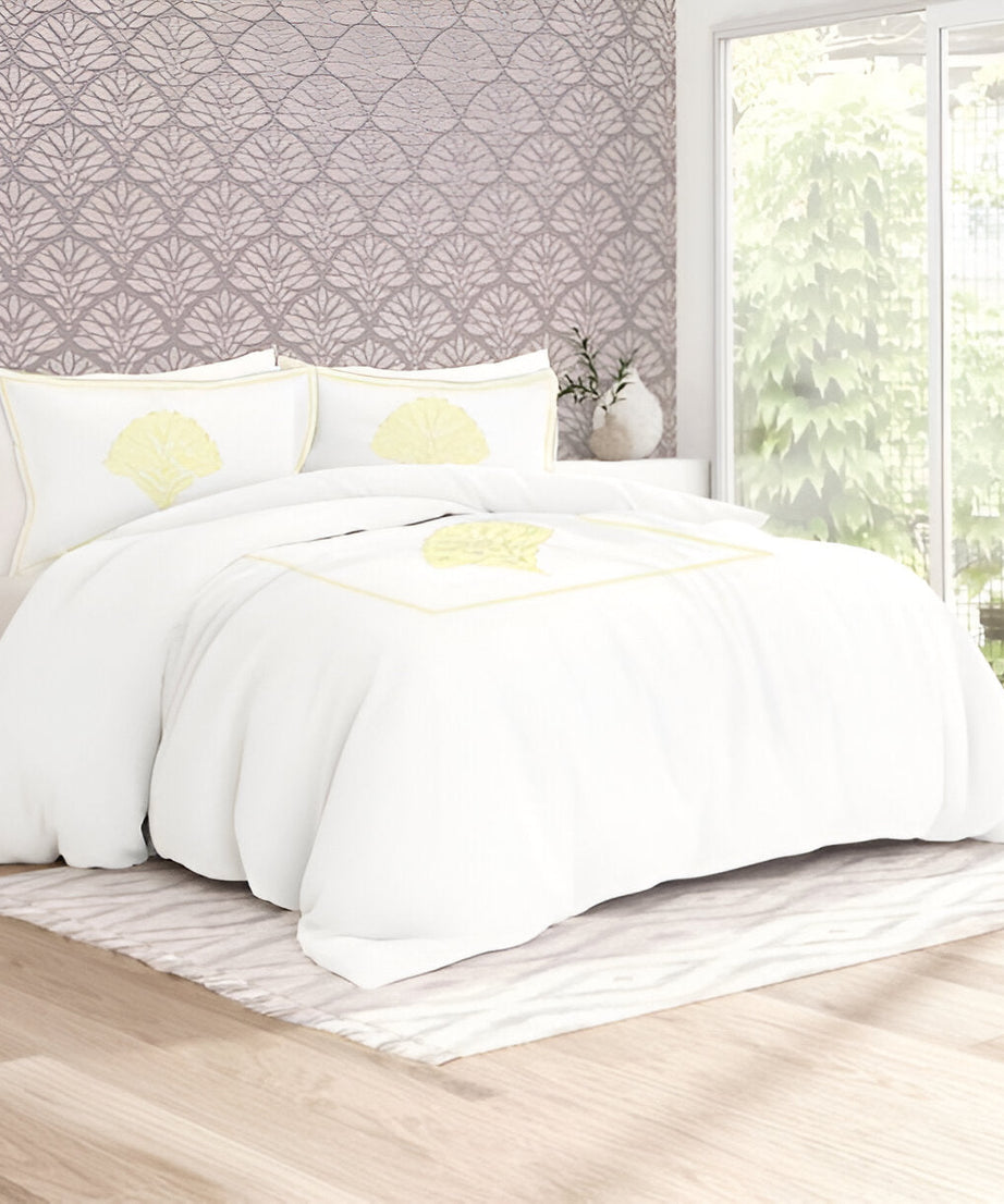 Leafy Embroidered Cotton Sateen Duvet Cover Set