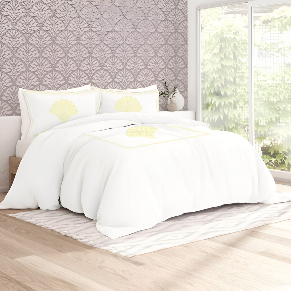 Leafy Embroidered Cotton Sateen Duvet Cover Set
