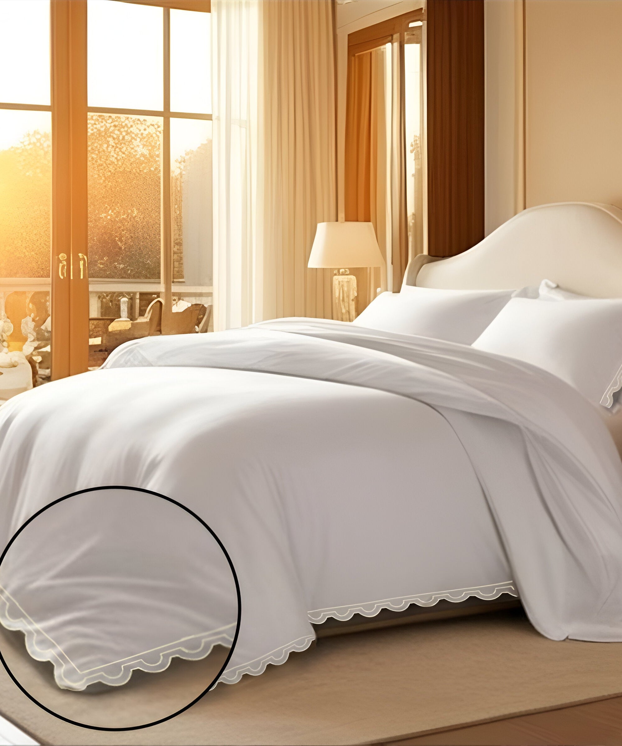 400TC U Shape Scallop Embroidery Cotton Duvet Cover Set
