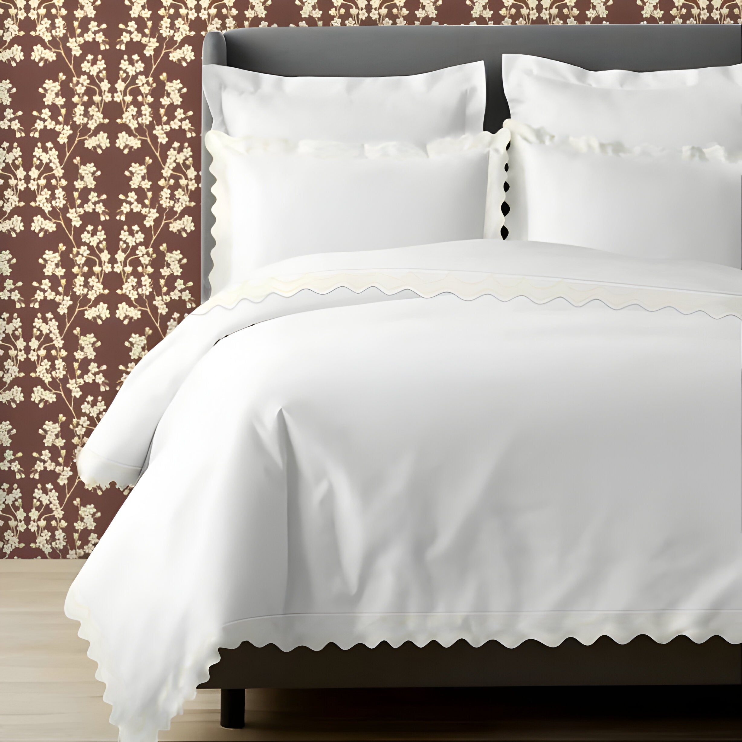 400TC Cotton Sateen Double Scallop Embroidery Duvet Cover Set
