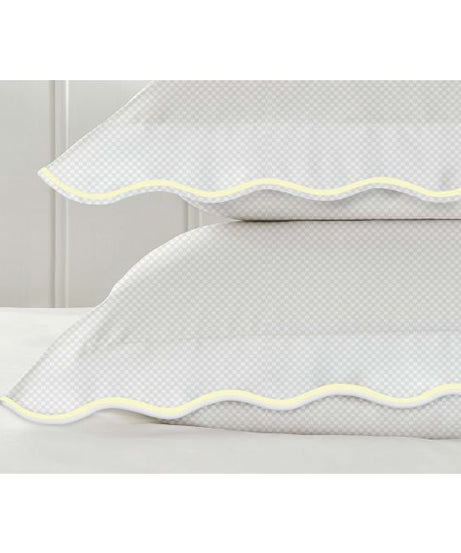 400TC Cotton Scallop Embroidery Sateen Microcheck Duvet Cover Set