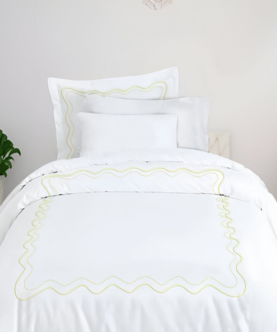 Double Wavy Embroidered Cotton Duvet Cover Set