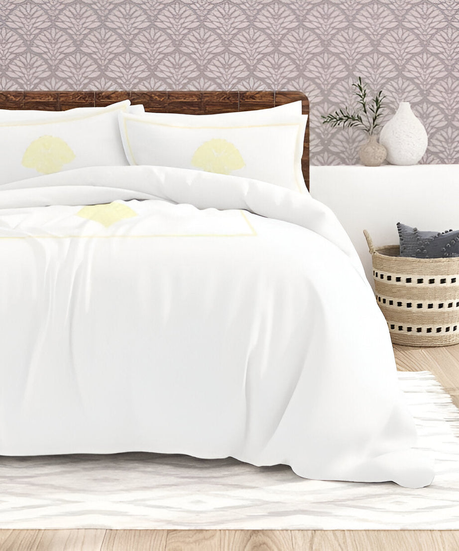 Leafy Embroidered Cotton Sateen Duvet Cover Set