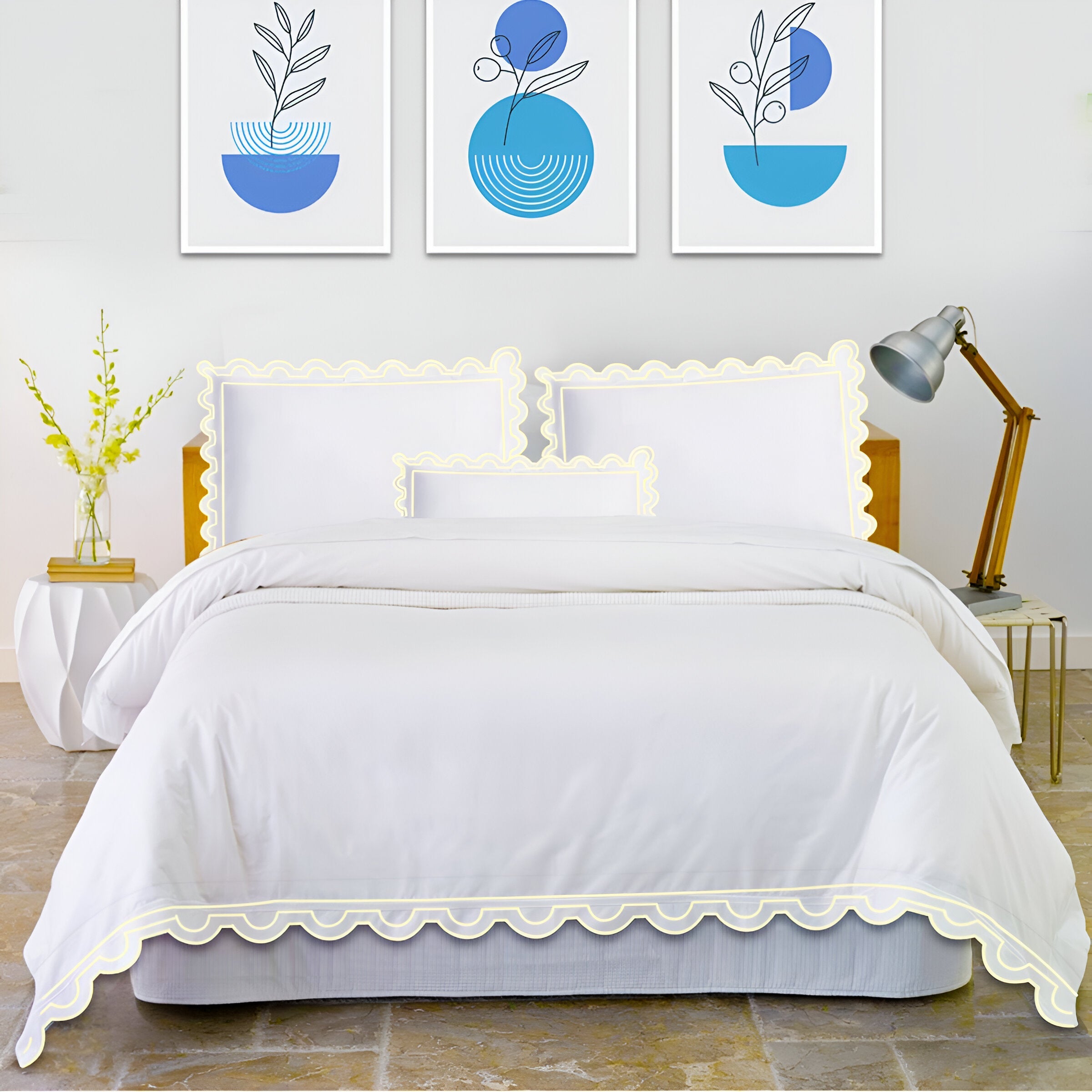 400TC U Shape Scallop Embroidery Cotton Duvet Cover Set