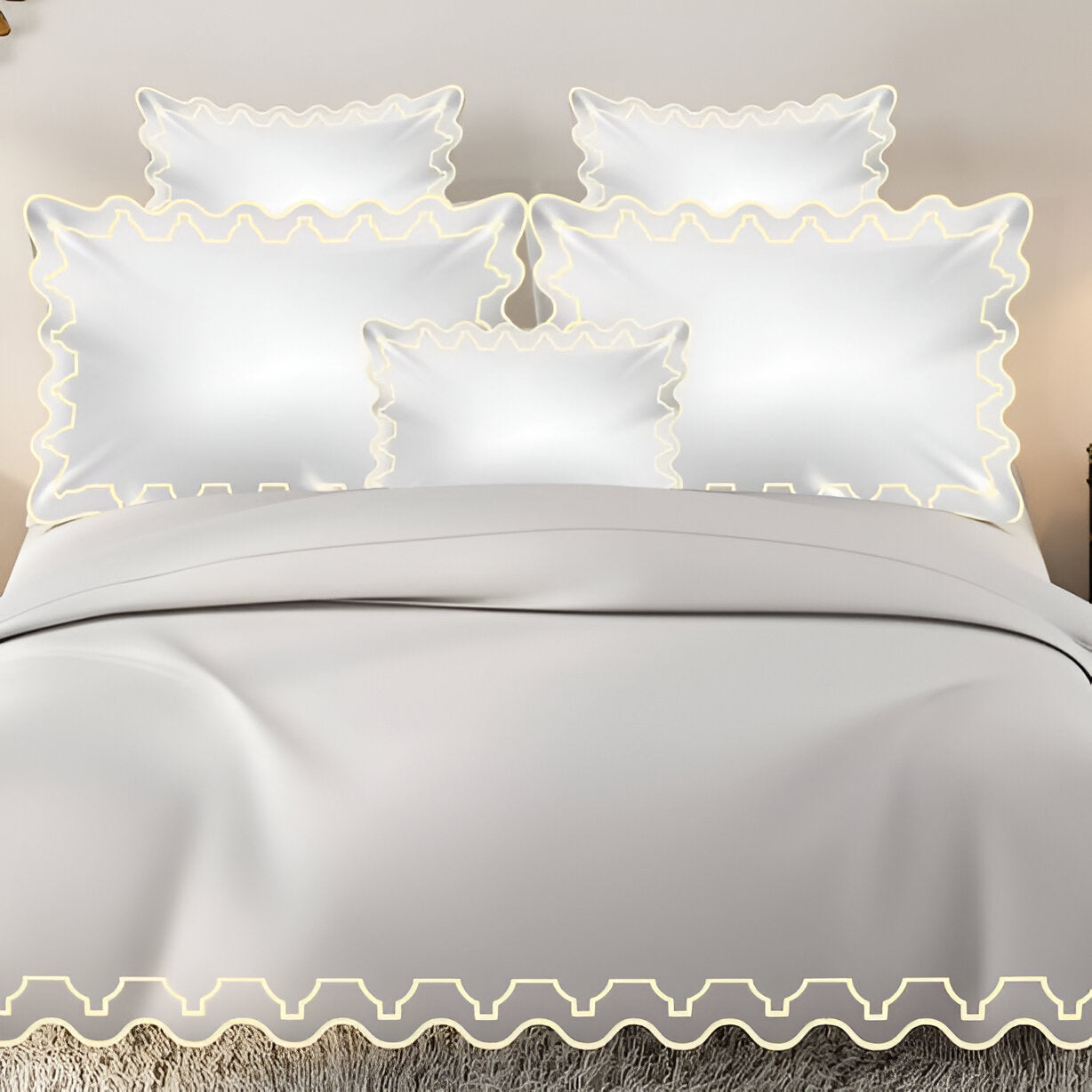 Imaginary Scallop 400TC Cotton Embroidery Sateen Solid Duvet Cover Set
