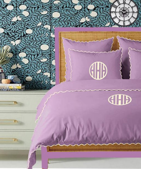 Monogram Lilac 400TC Cotton Small Scallop Embroidery Duvet Cover Set