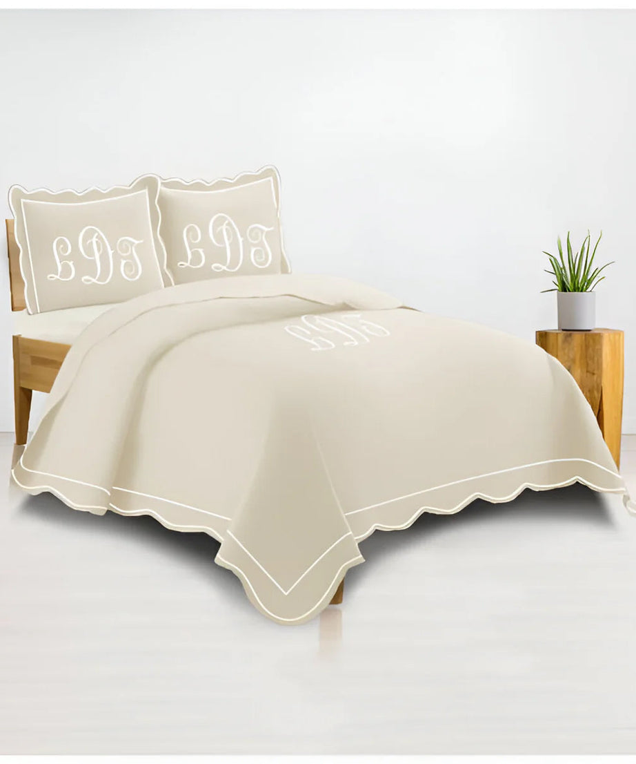 Monogram 400TC Luxurious Wavy Embroidery & Border Cotton Sateen Duvet Cover Set