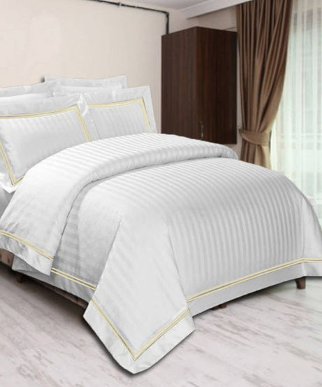 400TC Cotton Double Edge Embroidery Sateen Stripe Duvet Cover Set