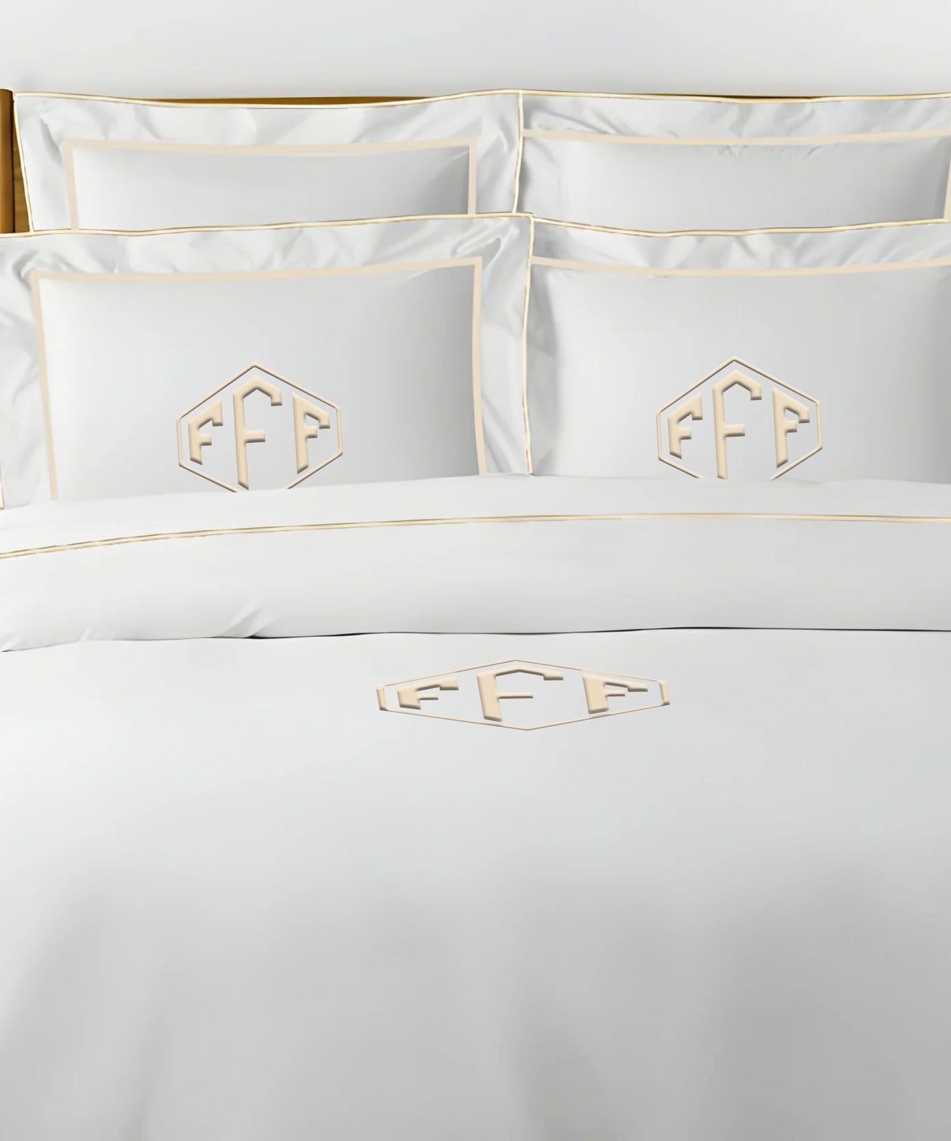 Monogram Embroidery & Border Cotton Sateen Solid Duvet Cover Set