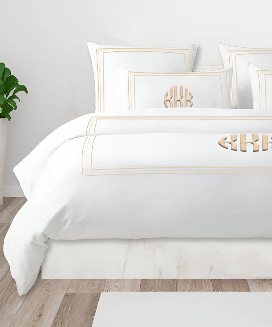 Monogram 400TC Cotton Classic Embroidery Sateen Solid Duvet Cover Set