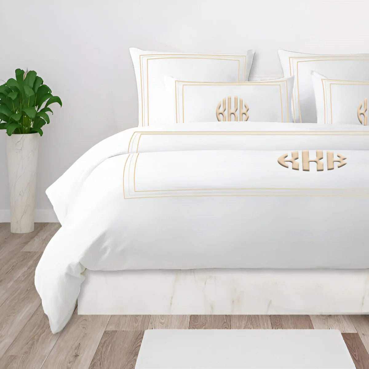 Monogram 400TC Cotton Classic Embroidery Sateen Solid Duvet Cover Set