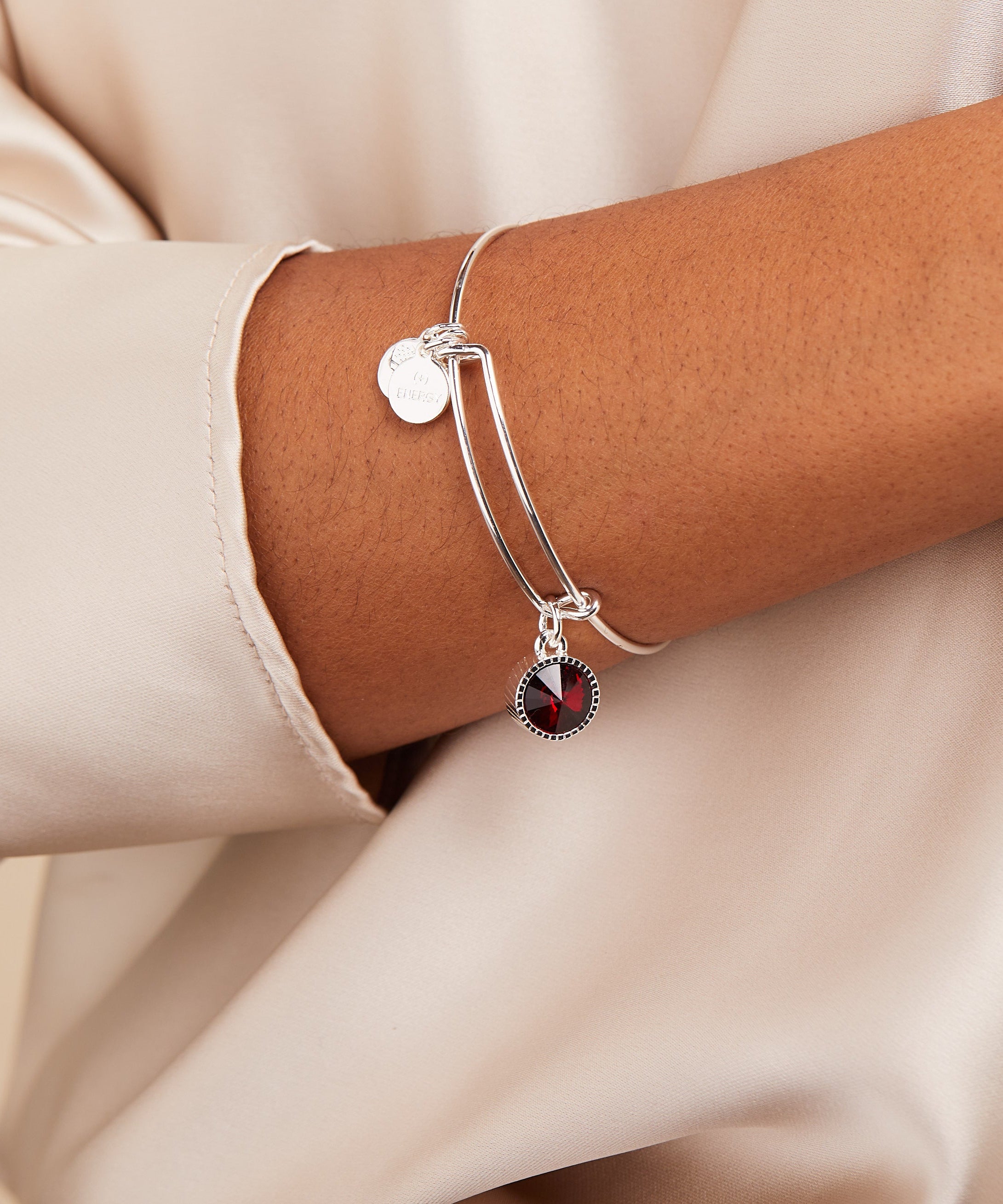 January Birthstone Charm Bangle, Scarlet