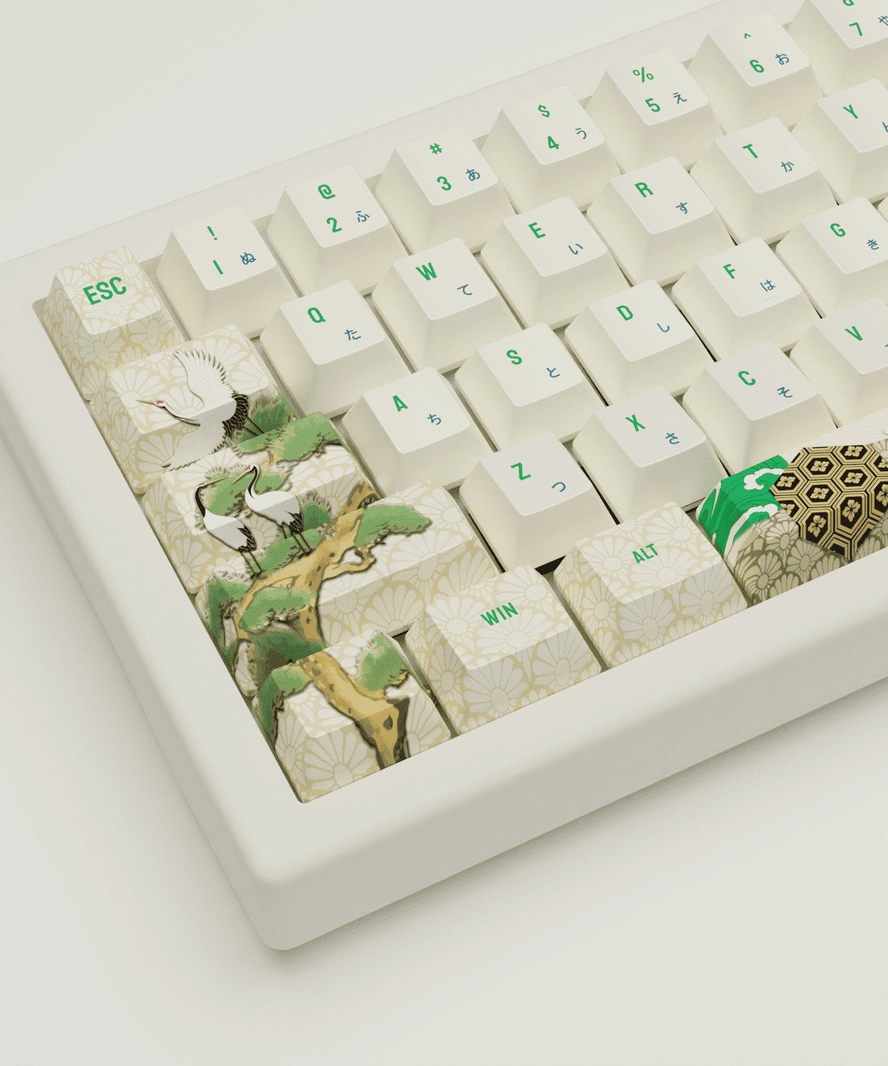 Japanese Crane Design Keycaps and Mechanical Keyboard