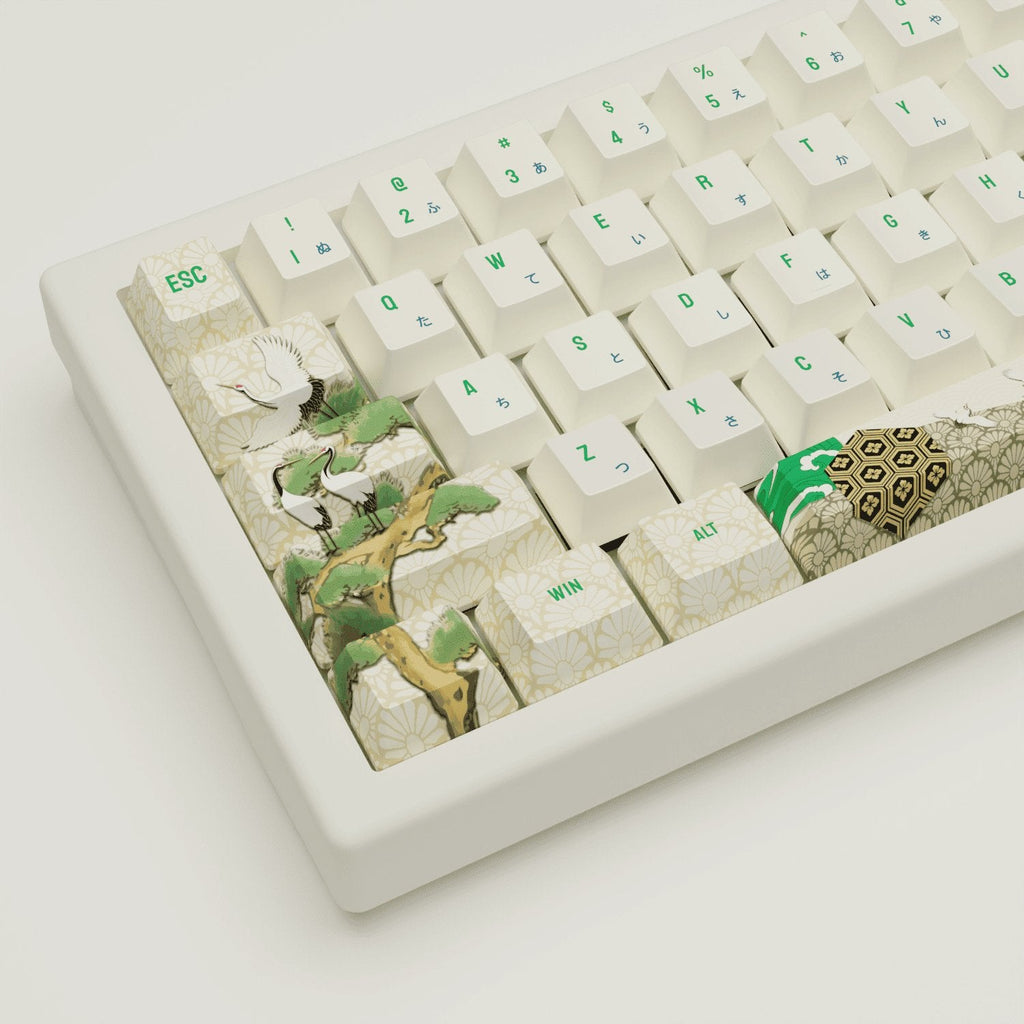 Japanese Crane Design Keycaps and Mechanical Keyboard