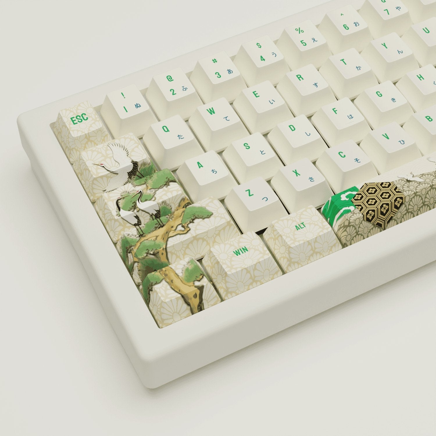 Japanese Crane Design Keycaps and Mechanical Keyboard