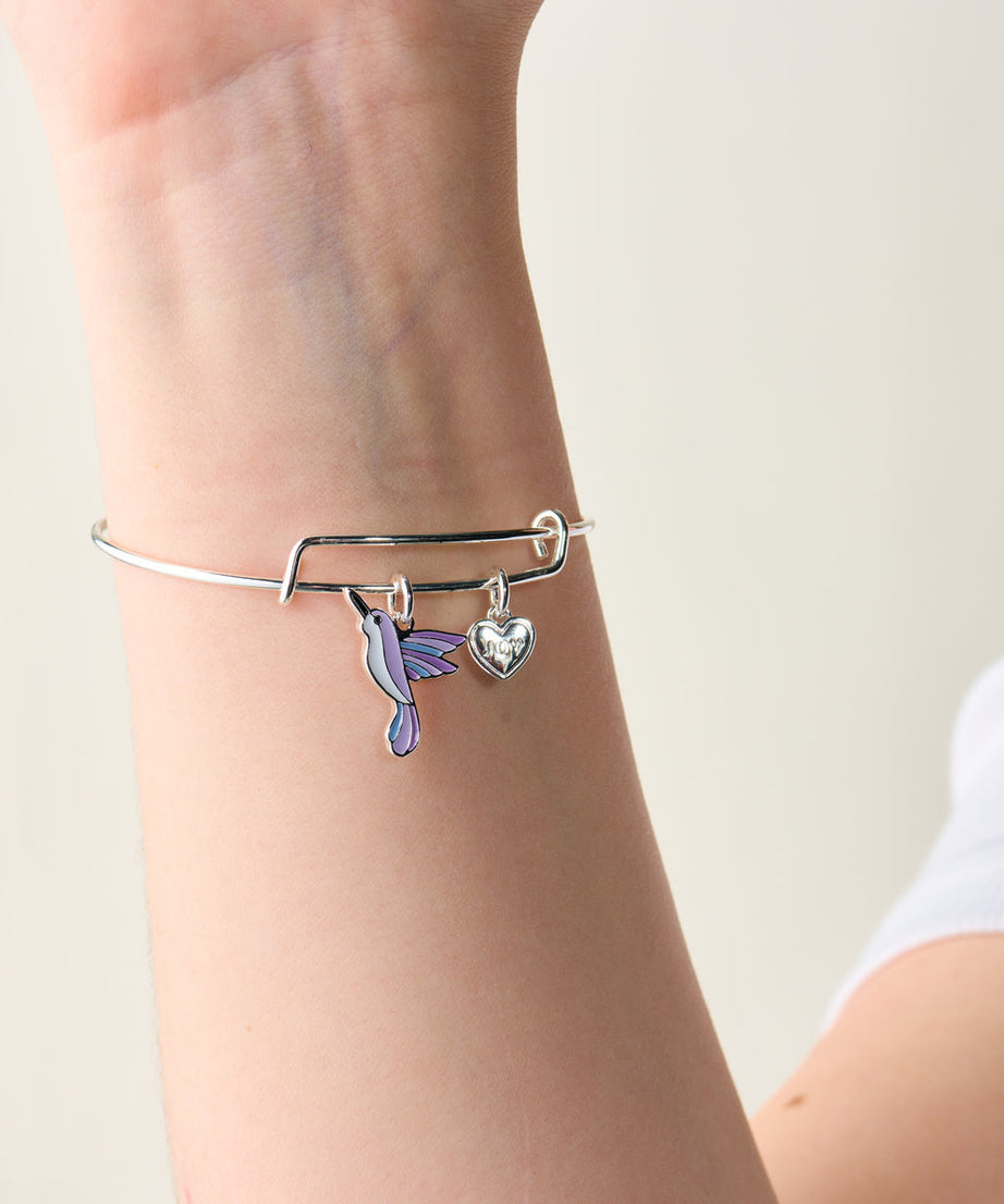 'Joy' Hummingbird Duo Charm Bangle Bracelet