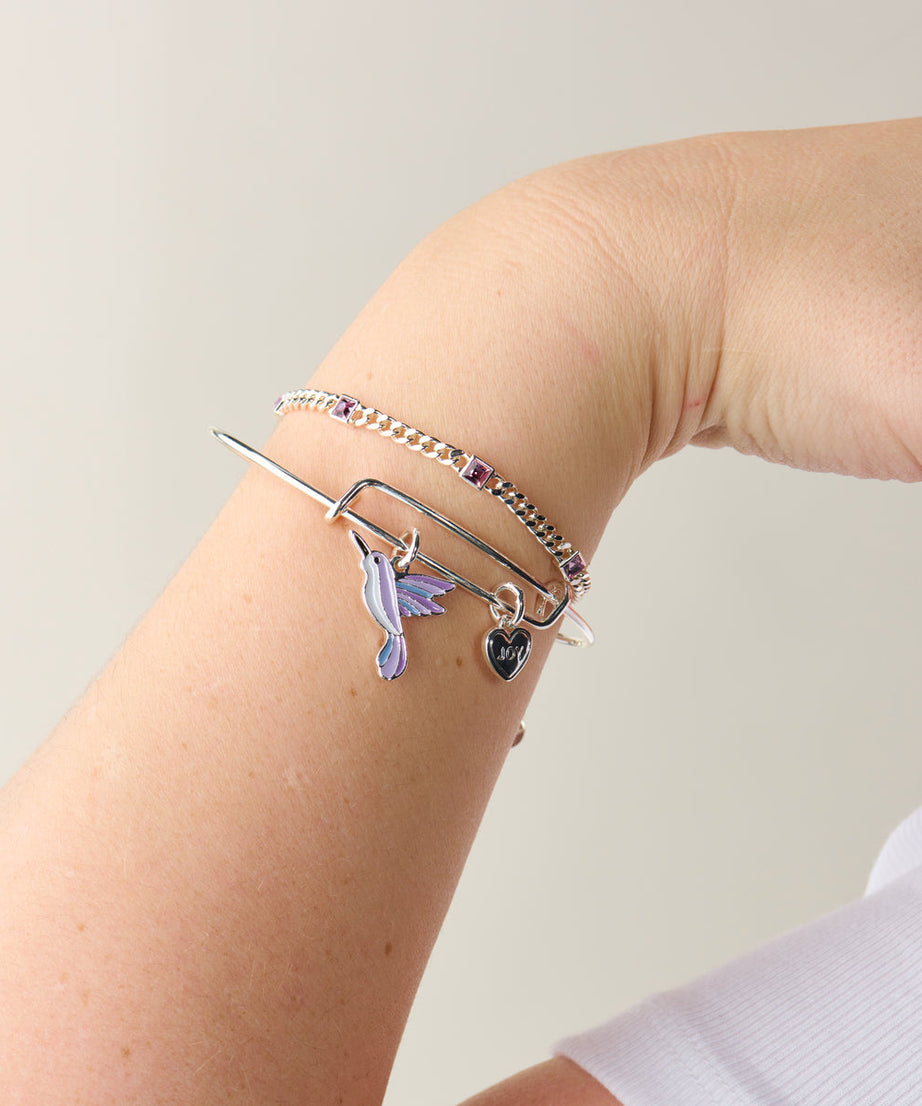 'Joy' Hummingbird Duo Charm Bangle Bracelet