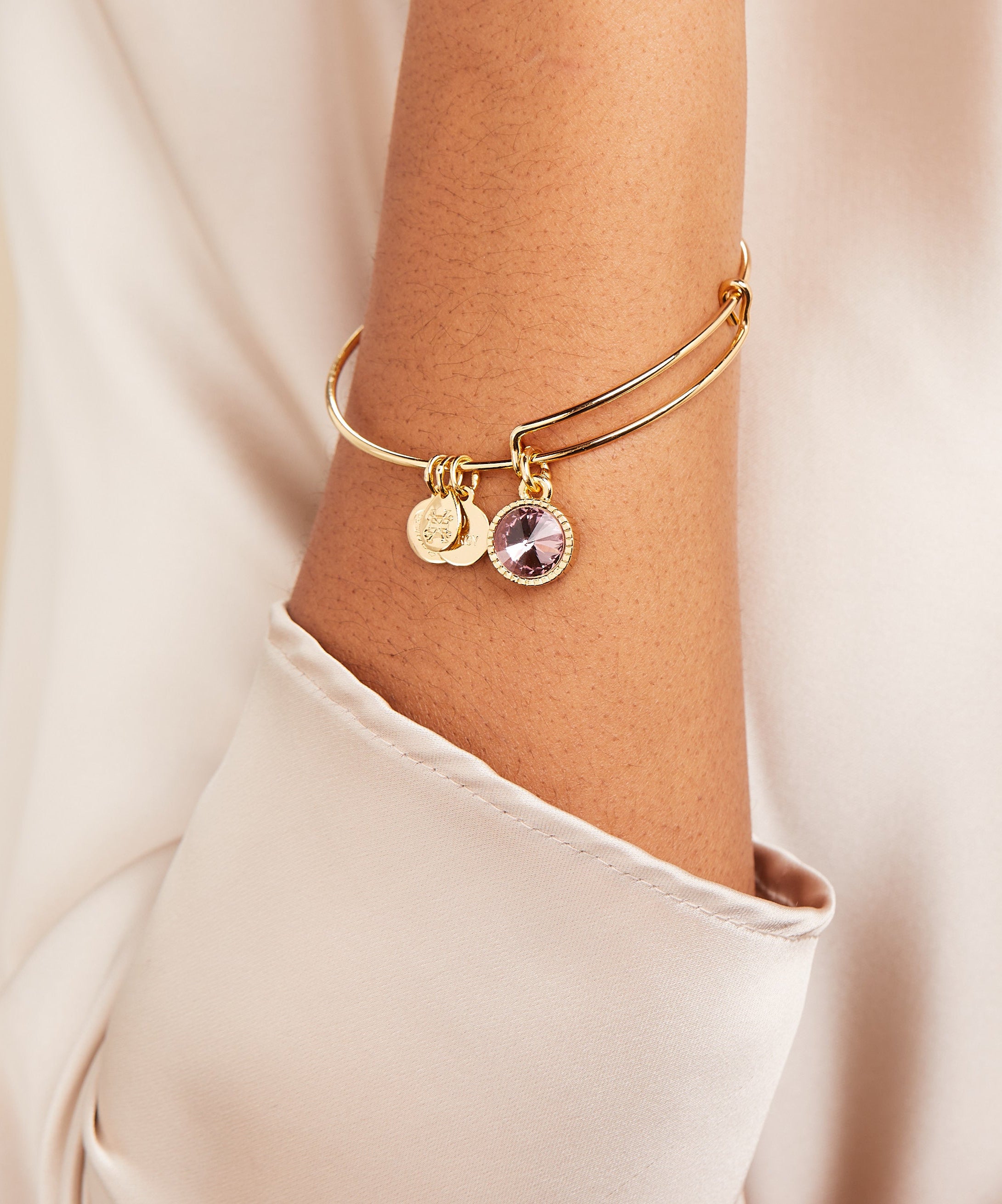 June Birthstone Charm Bangle, Light Amethyst