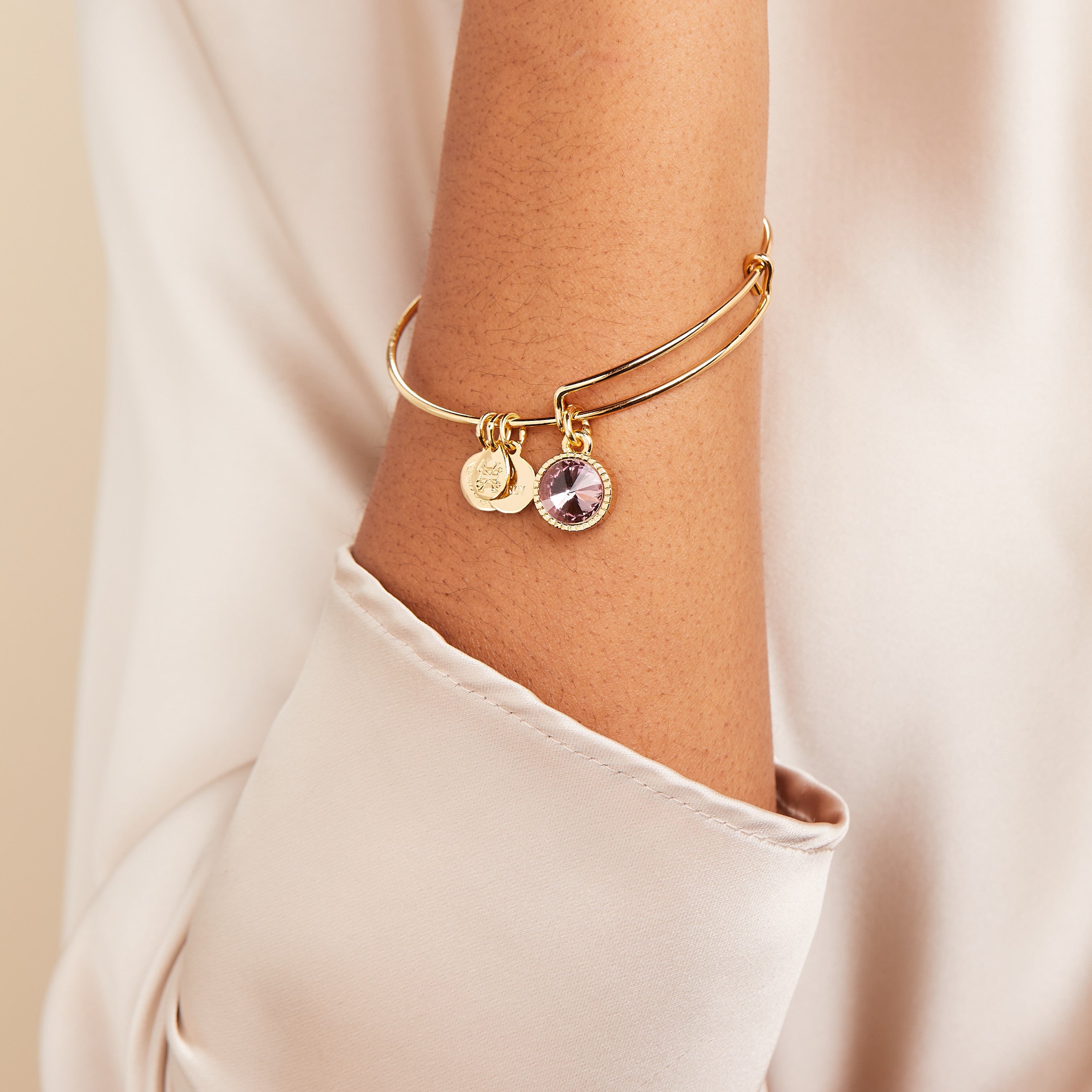 June Birthstone Charm Bangle, Light Amethyst