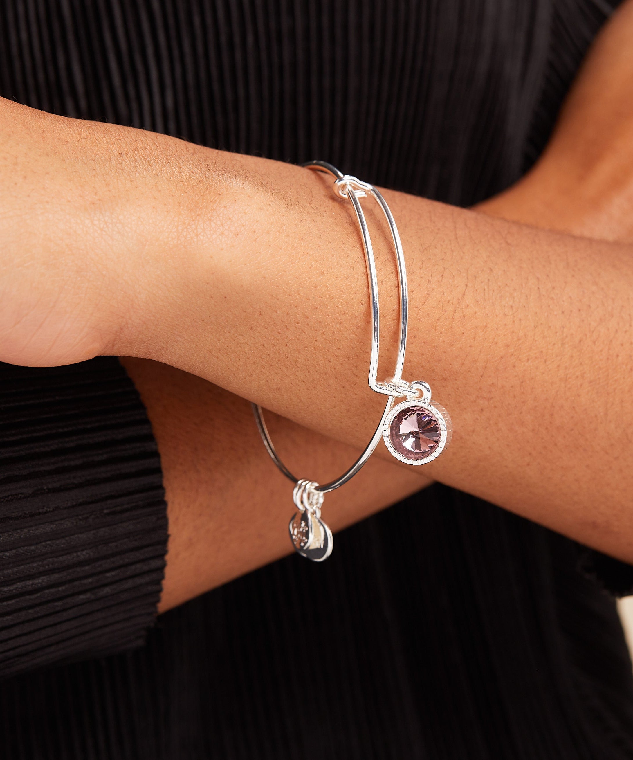 June Birthstone Charm Bangle, Light Amethyst