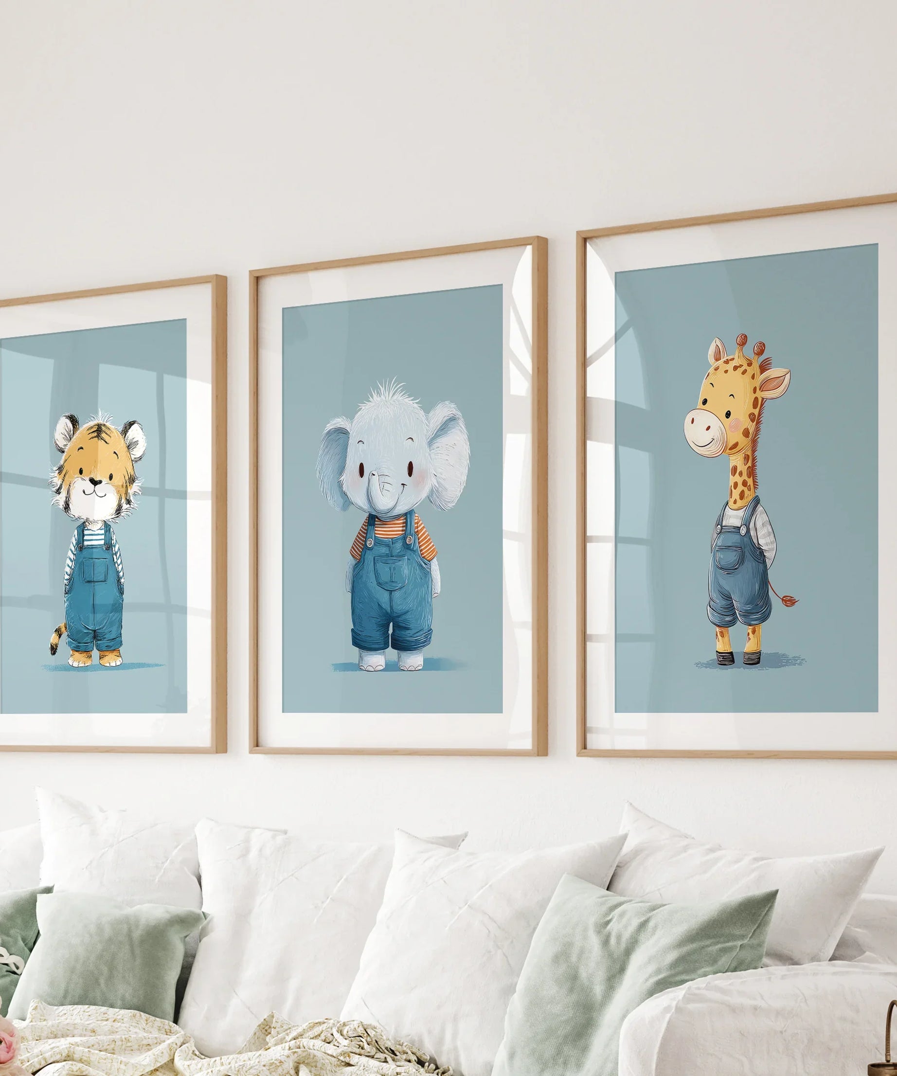 Safari Nursery Wall Art Set of 3. Baby Elephant, Giraffe, Tiger