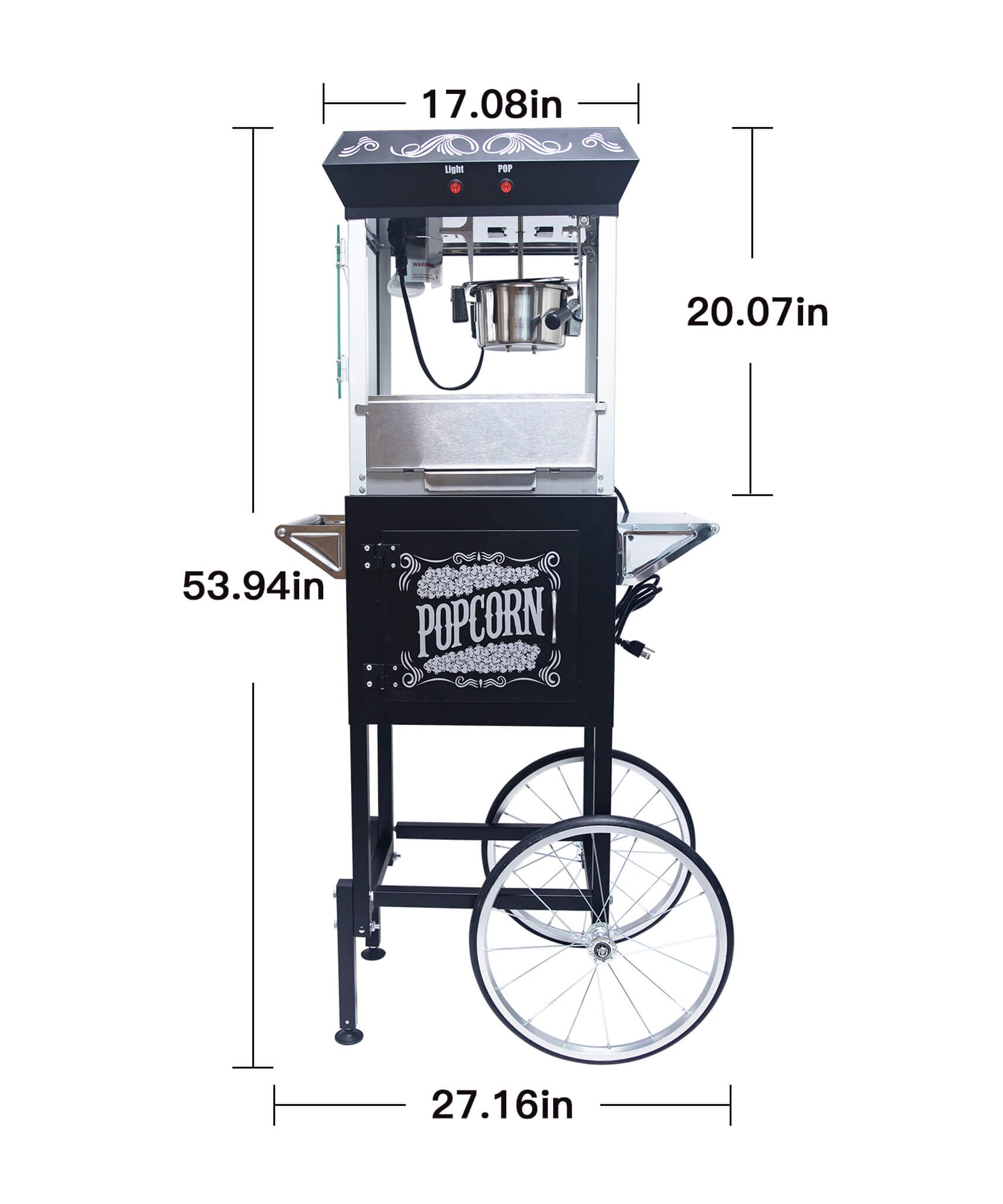 Kaitu 8OZ Stainless Steel Popcorn Machine With Cart, Heated Warming Deck And Old Maids Drawer, Black (SAK67426)