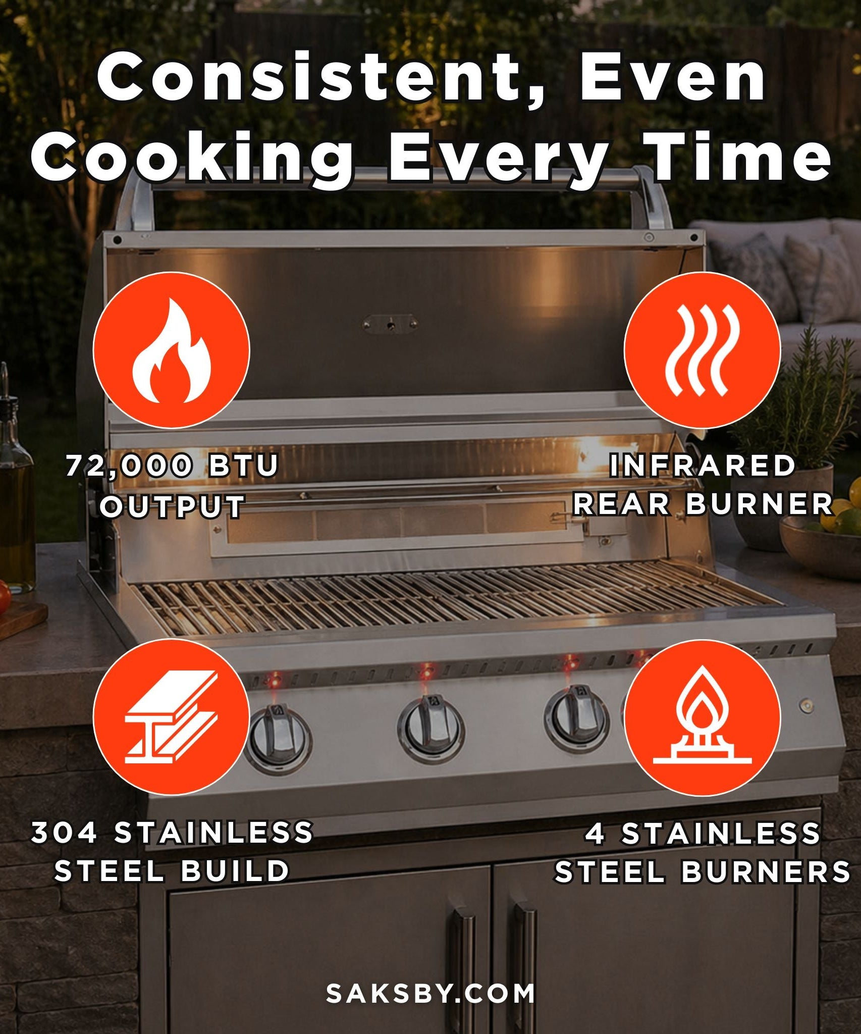 KoKoMo Grills 32-Inch Professional 72K BTU LP/NG 4 Burner Built-In Stainless Steel Gas Grill (SAK48170)