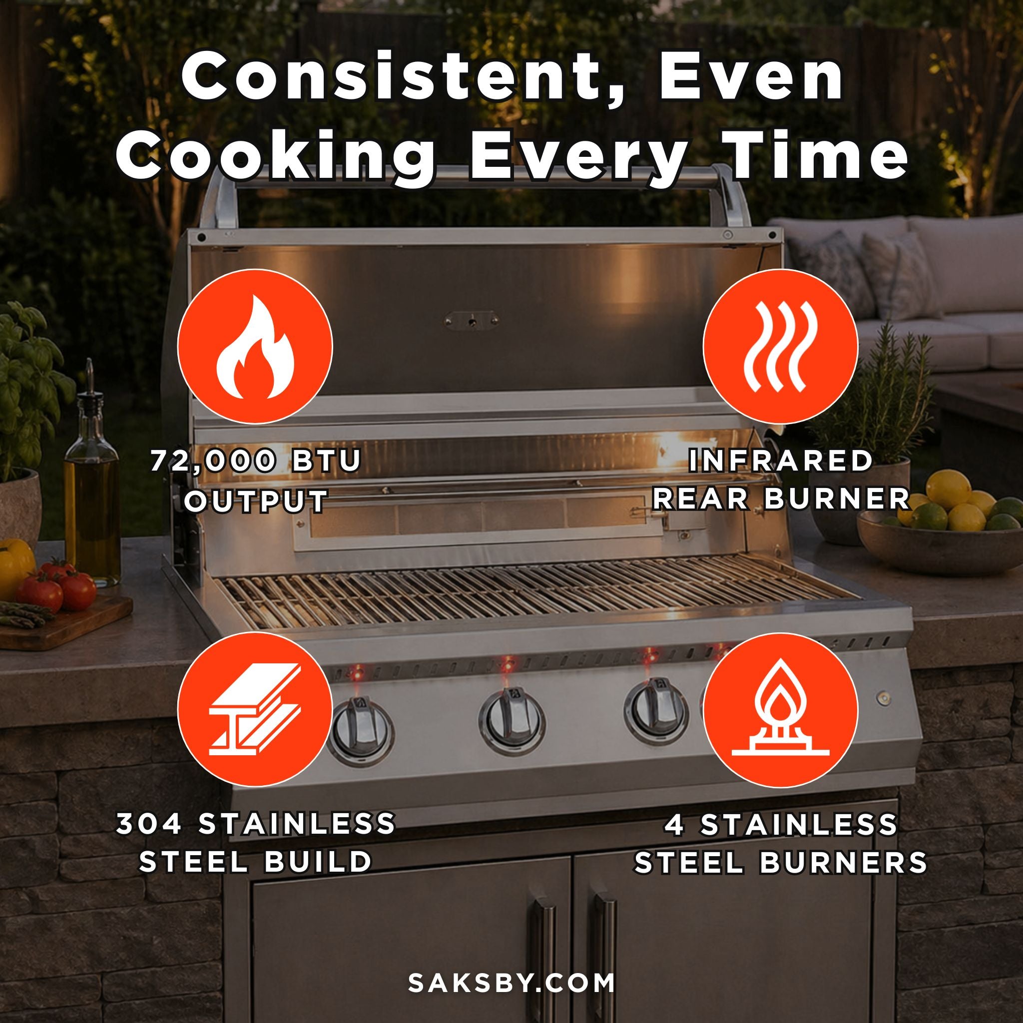 KoKoMo Grills 32-Inch Professional 72K BTU LP/NG 4 Burner Built-In Stainless Steel Gas Grill (SAK48170)