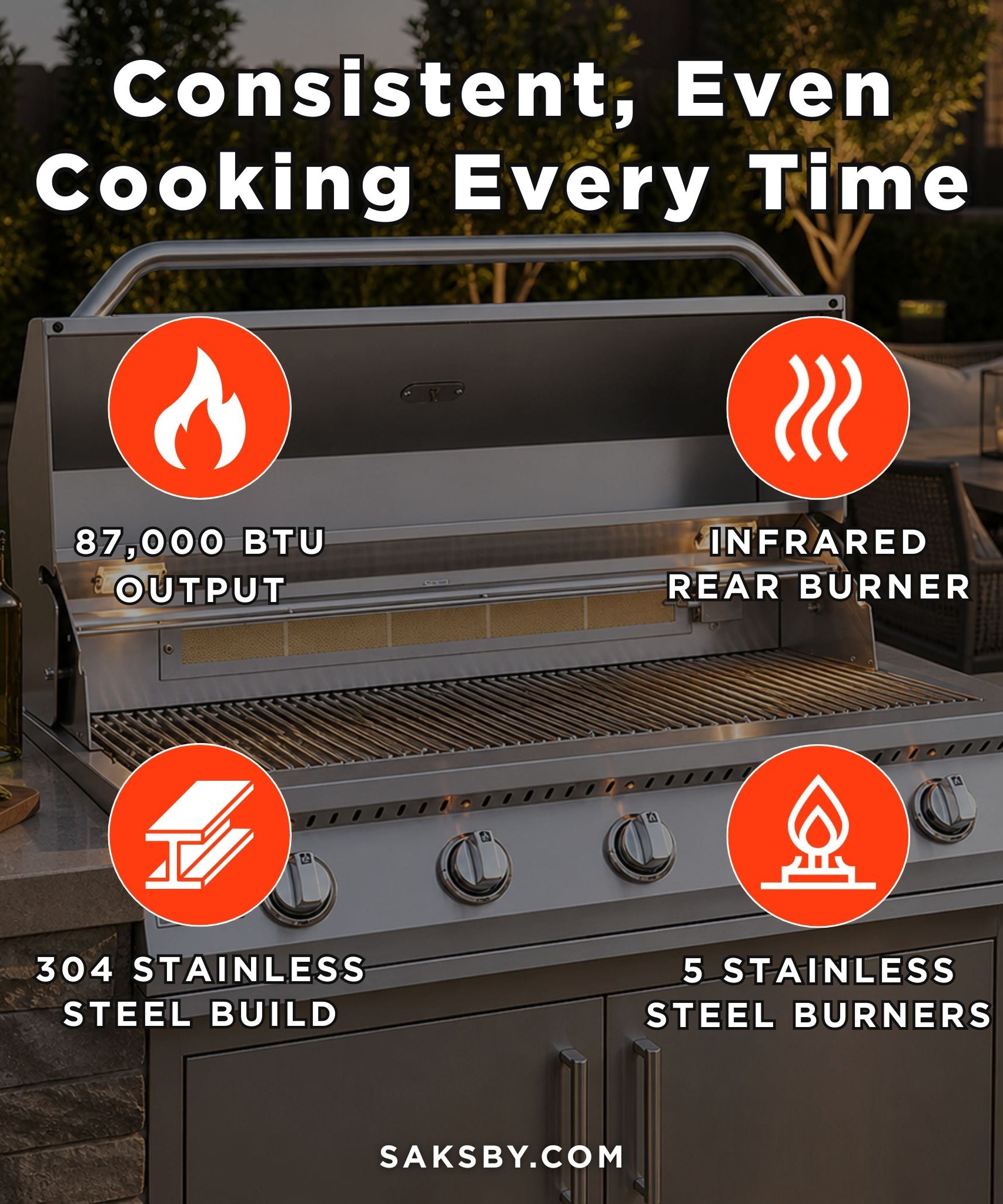 KoKoMo Grills 40-Inch Professional 87K BTU LP NG 5 Burner Built-In Stainless Steel Gas Grill (SAK75364)