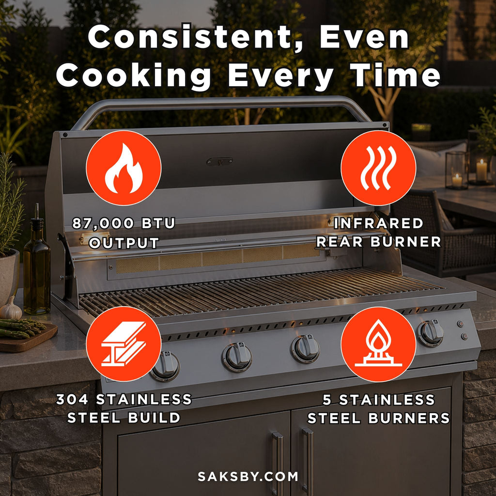 KoKoMo Grills 40-Inch Professional 87K BTU LP NG 5 Burner Built-In Stainless Steel Gas Grill (SAK75364)